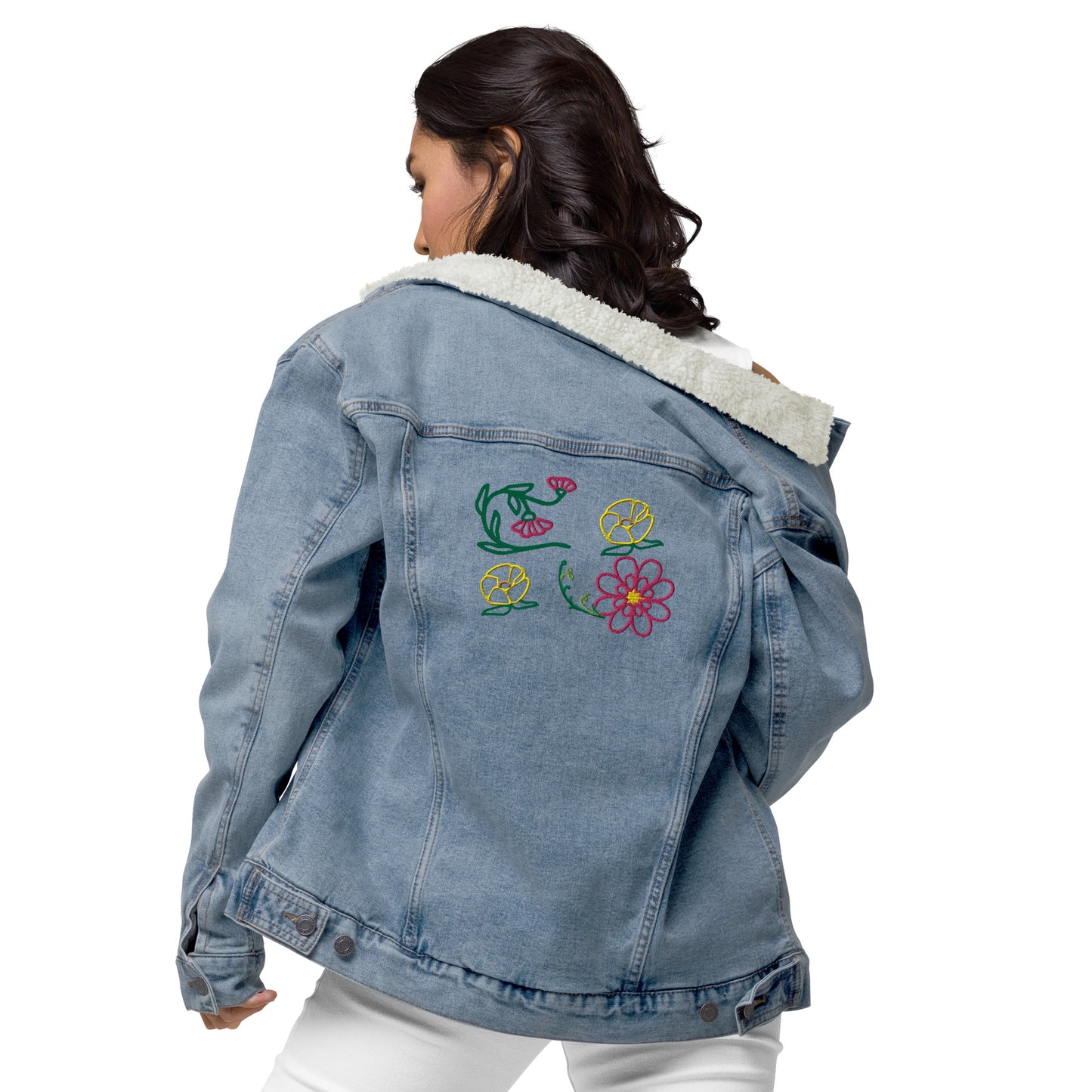 Loves me loves me not by Irma Unisex denim sherpa jacket