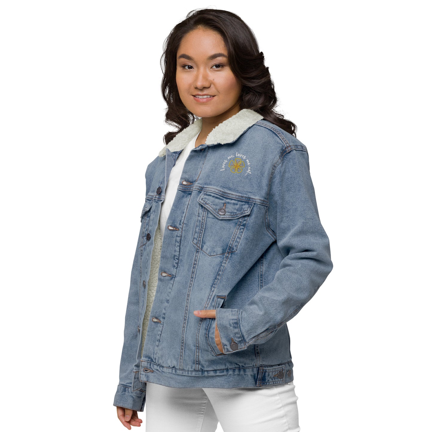 Loves me loves me not by Irma Unisex denim sherpa jacket