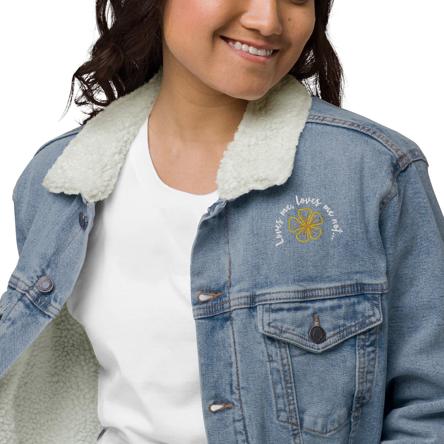 Loves me loves me not by Irma Unisex denim sherpa jacket